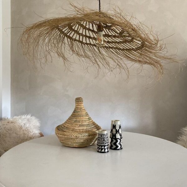 Wicker Luminaire Lampshade / suspension palm leaves - natural fiber Morocco Emma - Image 2