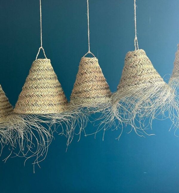 Wicker Luminaire Lampshade / suspension palm leaves - natural fiber Morocco Emma - Image 5