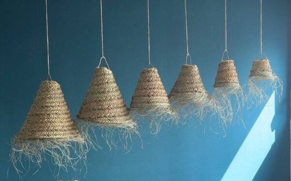 Wicker Luminaire Lampshade / suspension palm leaves - natural fiber Morocco Emma