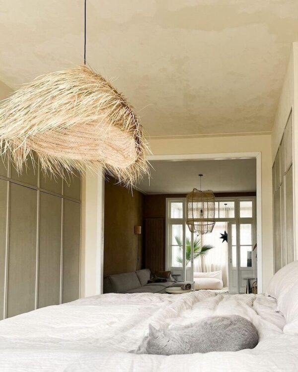 Wicker Luminaire Lampshade / suspension palm leaves - natural fiber Morocco Emma - Image 5