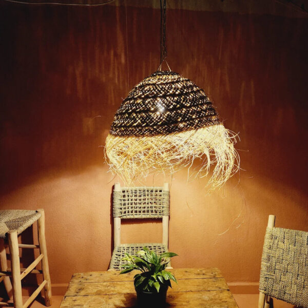 Wicker Luminaire Lampshade / suspension palm leaves - natural fiber Morocco Emma - Image 3