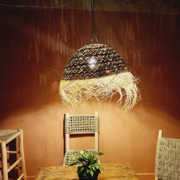 Wicker Luminaire Lampshade / suspension palm leaves - natural fiber Morocco Emma