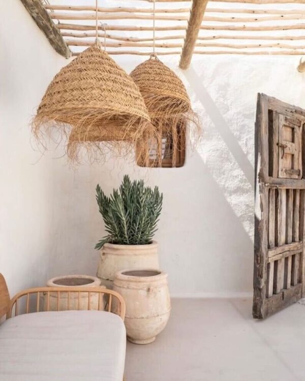 Wicker Luminaire Lampshade / suspension palm leaves - natural fiber Morocco Emma