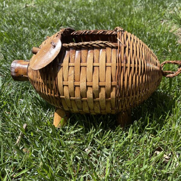 Wicker Pig Piggy Basket Planter Container Cute MCM Boho Decor Plant - Image 2