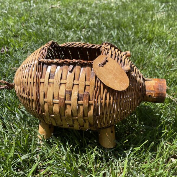 Wicker Pig Piggy Basket Planter Container Cute MCM Boho Decor Plant - Image 4