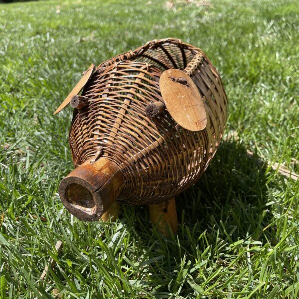 Wicker Pig Piggy Basket Planter Container Cute MCM Boho Decor Plant