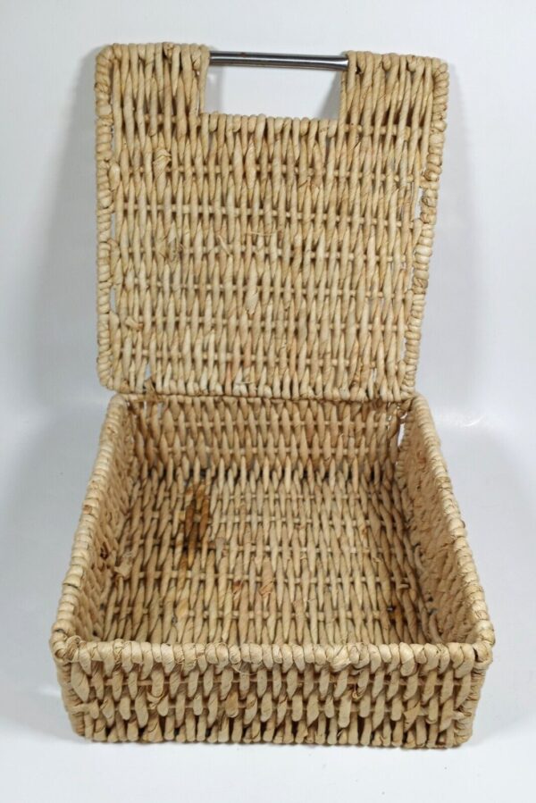 Wicker Rattan Basket Trinket Box With Lid Hinges Natural Farm House Storage - Image 6