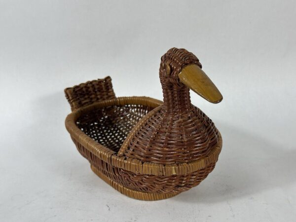 Wicker Rattan Duck Basket W/ Wooden Beak Duck Shaped Basket Handmade Boho Chic - Image 2