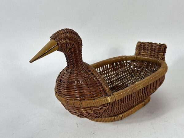 Wicker Rattan Duck Basket W/ Wooden Beak Duck Shaped Basket Handmade Boho Chic - Image 3