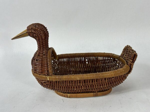 Wicker Rattan Duck Basket W/ Wooden Beak Duck Shaped Basket Handmade Boho Chic - Image 4