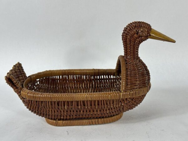 Wicker Rattan Duck Basket W/ Wooden Beak Duck Shaped Basket Handmade Boho Chic