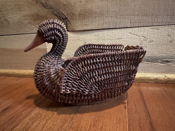 Wicker Rattan Duck Wooden Beak Duck Shaped 8" Basket Handmade Boho Woven - Image 4