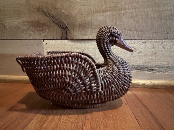 Wicker Rattan Duck Wooden Beak Duck Shaped 8" Basket Handmade Boho Woven - Image 6