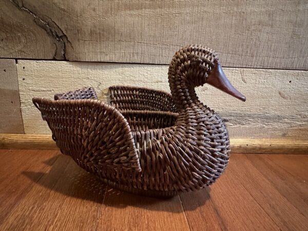 Wicker Rattan Duck Wooden Beak Duck Shaped 8" Basket Handmade Boho Woven