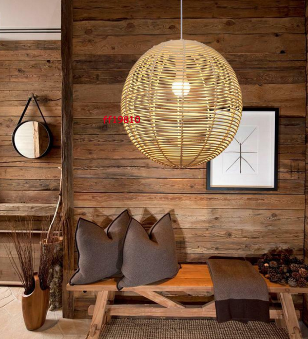 Wicker Rattan Globe Shade Pendant Light Fixture Rustic Hanging Lamp Dining Room - Image 3