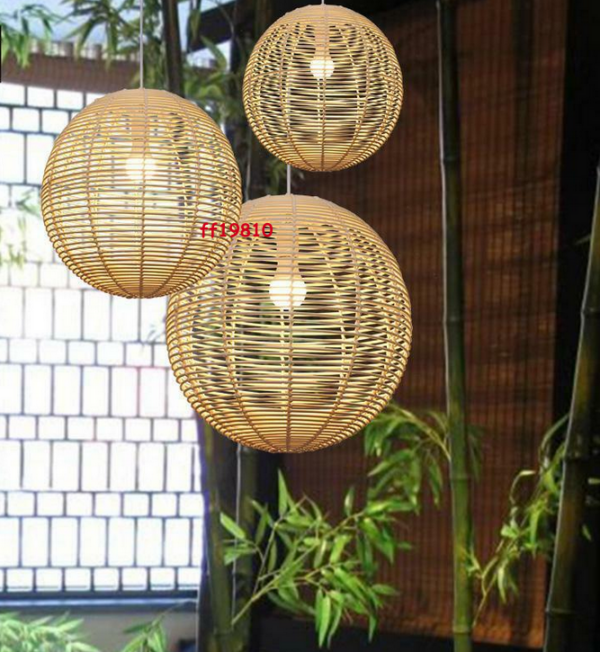 Wicker Rattan Globe Shade Pendant Light Fixture Rustic Hanging Lamp Dining Room - Image 4