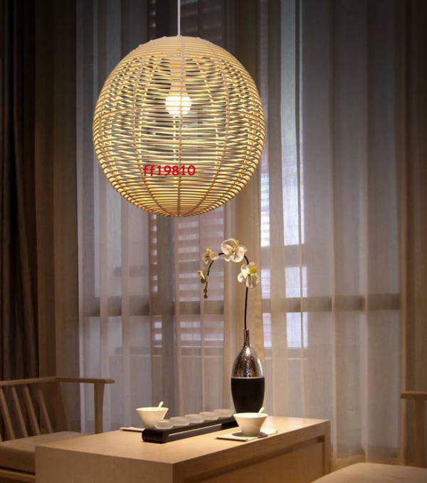 Wicker Rattan Globe Shade Pendant Light Fixture Rustic Hanging Lamp Dining Room