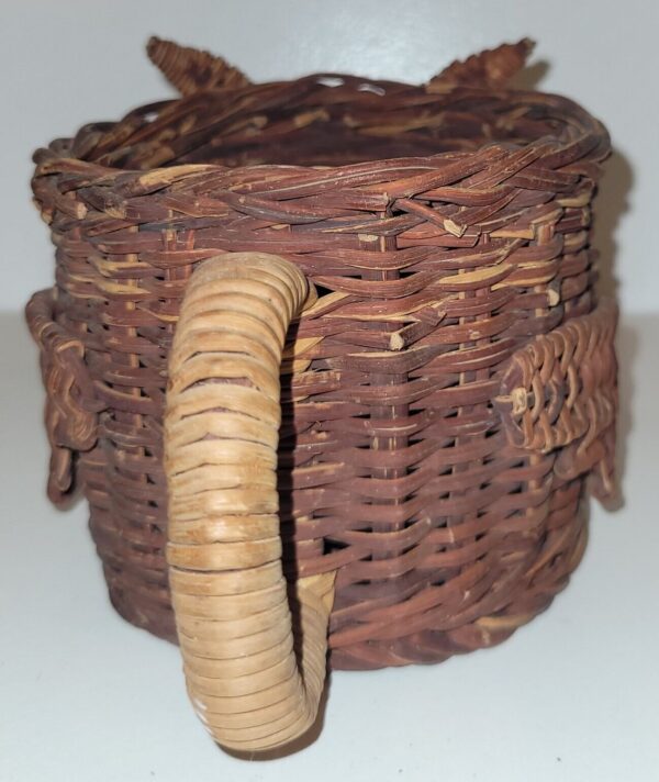 Wicker Rattan Owl Basket w Handle -Planter Holder / Candle Holder 70s Boho Decor - Image 4