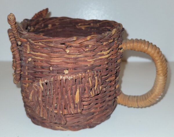 Wicker Rattan Owl Basket w Handle -Planter Holder / Candle Holder 70s Boho Decor - Image 5