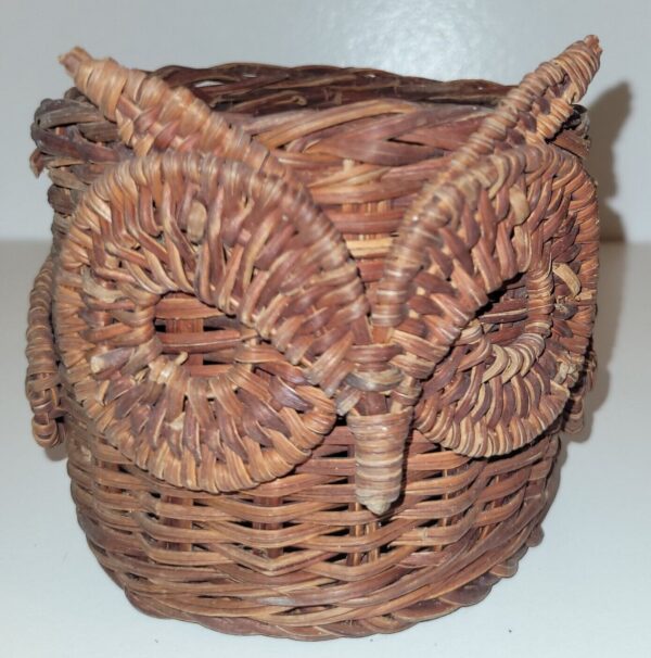 Wicker Rattan Owl Basket w Handle -Planter Holder / Candle Holder 70s Boho Decor - Image 2