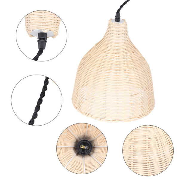 Wicker Rattan Shade Pendant Light Vintage Hanging Ceiling Lamp Minimalist Style - Image 4