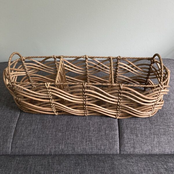 Wicker Rattan Weaved Boho Woven Utensil Caddy Divided Rectangle 16" Basket-EUC!