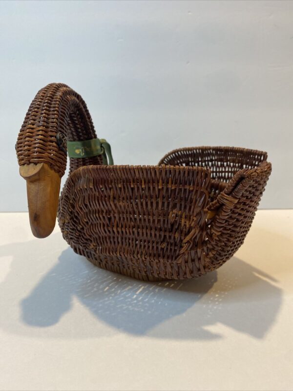 Wicker Rattan Woven Basket Swan Or Goose with Wooden Beak Handmade Boho Chic - Image 2