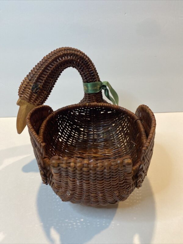 Wicker Rattan Woven Basket Swan Or Goose with Wooden Beak Handmade Boho Chic - Image 3