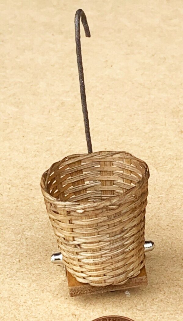 Wicker Shopping Trolley Basket On Metal Wheels Dolls House Miniature 1:12 Scale - Image 3