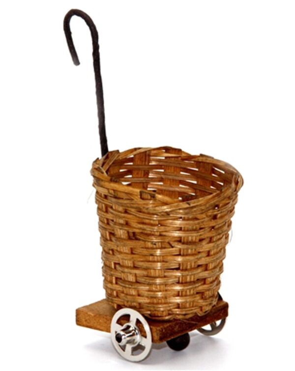 Wicker Shopping Trolley Basket On Metal Wheels Dolls House Miniature 1:12 Scale