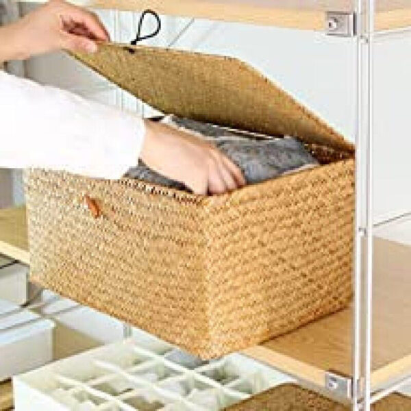 Wicker Storage Basket Woven Rattan Storage Laundry Basket With Lid - Image 5