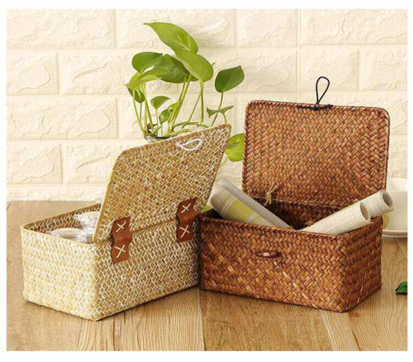 Wicker Storage Basket Woven Rattan Storage Laundry Basket With Lid - Image 6