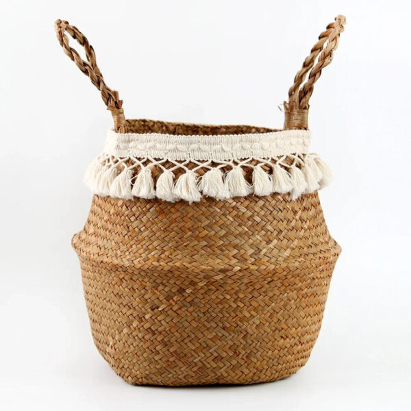 Wicker Storage Baskets Potted Planter Laundry Basket Folding Eco-Friendly Boho - Image 3