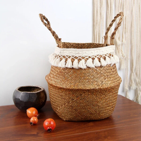 Wicker Storage Baskets Potted Planter Laundry Basket Folding Eco-Friendly Boho