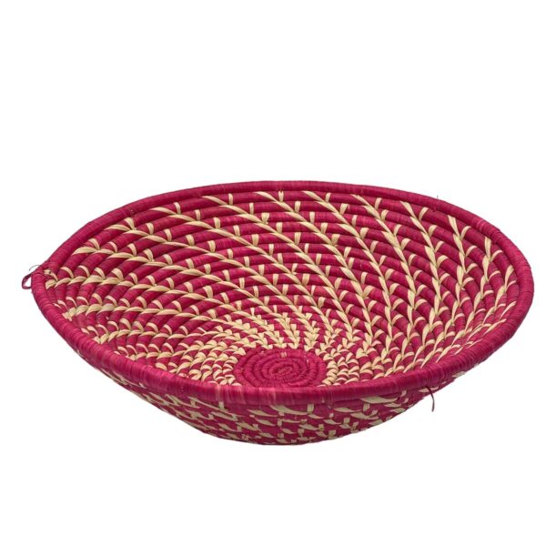 Wicker Straw Rattan Woven Basket Tray Serving Wall Art Boho 12” Red Pink Color - Image 2