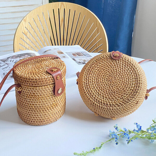 Wicker Woven Basket Bag Rattan Women Handbag Beach Straw Tote Crossbody Bag Boho - Image 2