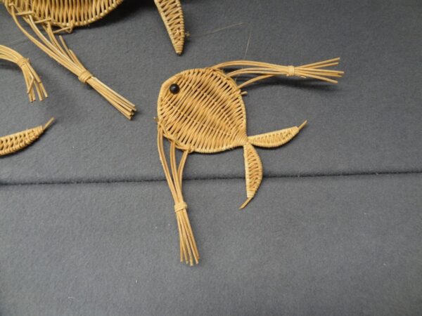 Wicker Woven Rattan Wall Hanging Fish Set of 3 Pcs Mobile MCM Beach Boho VTG - Image 3