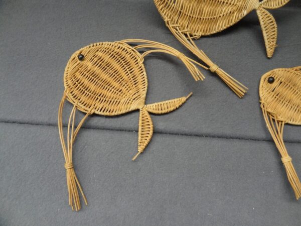 Wicker Woven Rattan Wall Hanging Fish Set of 3 Pcs Mobile MCM Beach Boho VTG - Image 4