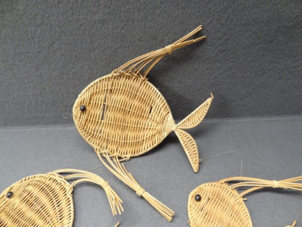 Wicker Woven Rattan Wall Hanging Fish Set of 3 Pcs Mobile MCM Beach Boho VTG - Image 2