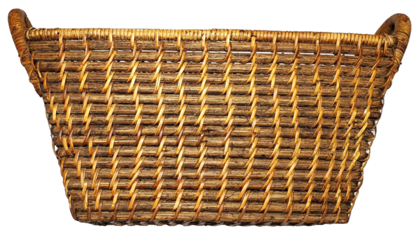 Wicker Woven Rectangular Basket with Wrapped Handles Boho Chic Country Vintage - Image 2