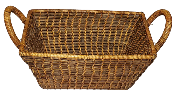 Wicker Woven Rectangular Basket with Wrapped Handles Boho Chic Country Vintage - Image 3