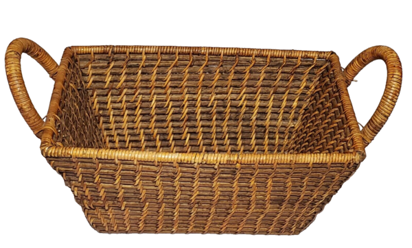 Wicker Woven Rectangular Basket with Wrapped Handles Boho Chic Country Vintage - Image 4