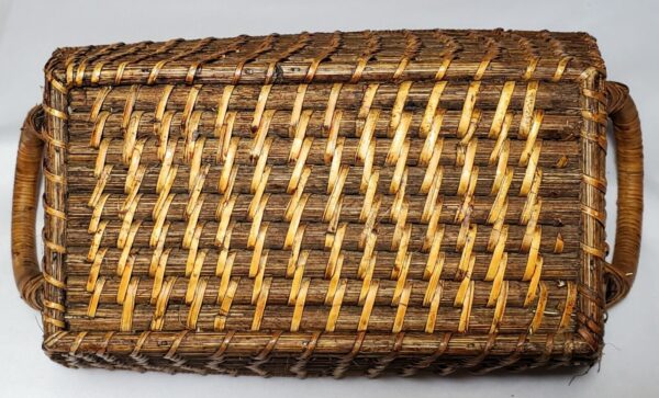 Wicker Woven Rectangular Basket with Wrapped Handles Boho Chic Country Vintage - Image 6