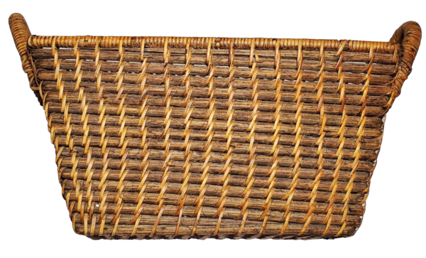 Wicker Woven Rectangular Basket with Wrapped Handles Boho Chic Country Vintage