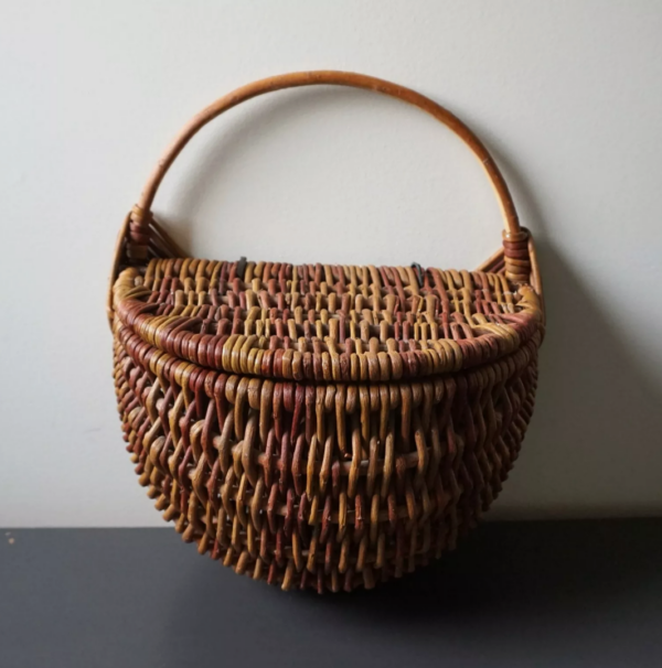 Willow Branch Wall Hanging Basket with Lid Handmade Woven 14-1/2" Tall Vintage