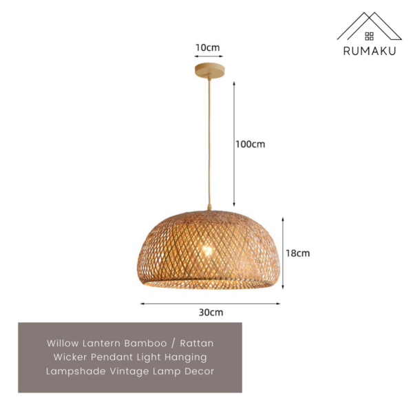 Willow Lantern Bamboo / Rattan Wicker Pendant Light Vintage Hanging Lampshade - Image 5