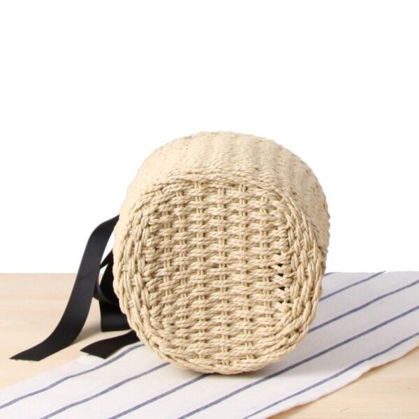 Women Bucket Straw Woven Bags Handbags Basket Round Wicker Vintage Beach Rattan - Image 4