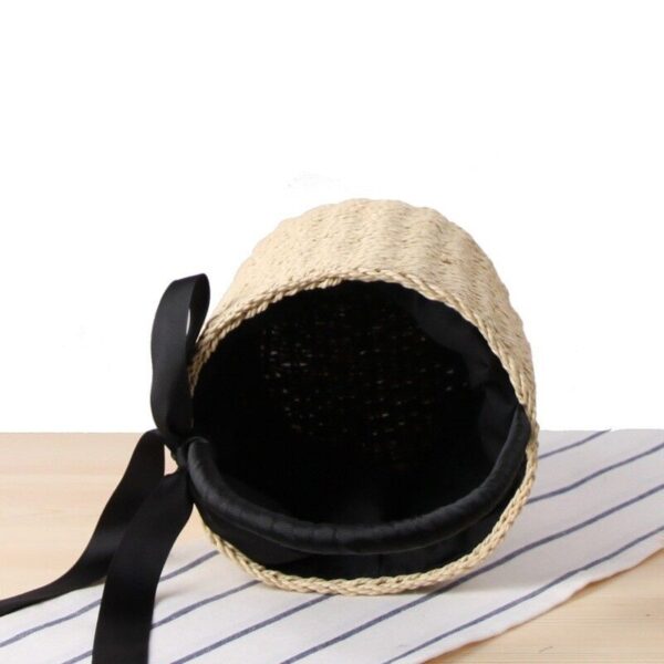 Women Bucket Straw Woven Bags Handbags Basket Round Wicker Vintage Beach Rattan - Image 5