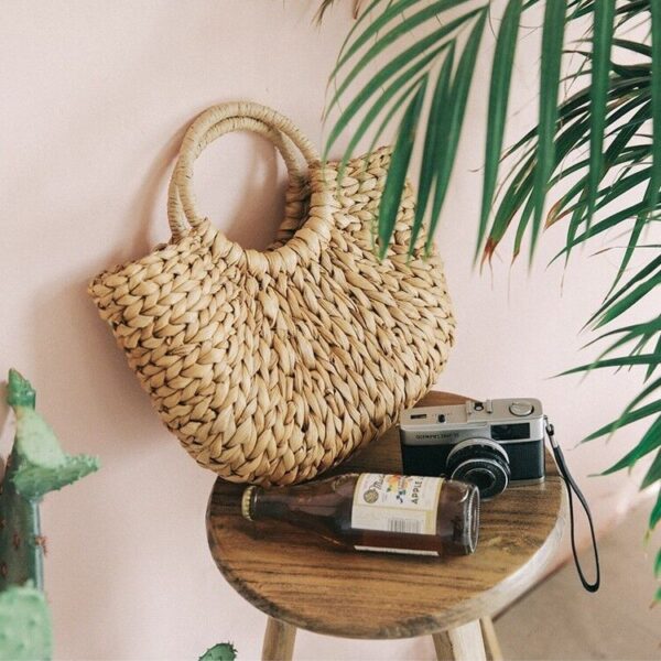 Women Wicker Handbag Bags Totes Beach Straw Woven Lady Outdoor Rattan Basket Bag - Image 2