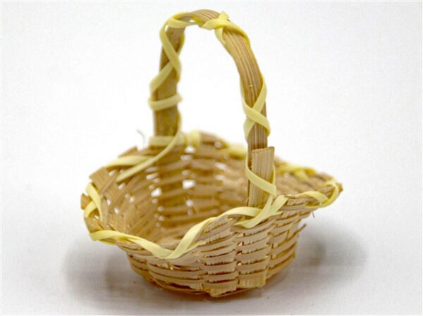 Woven Bamboo Basket With A Handle Tumdee 1:12 Scale Dolls House Miniature Do